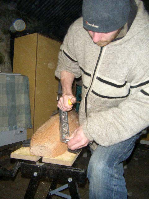 Brian continues the rasping of the stern. Photo: SR